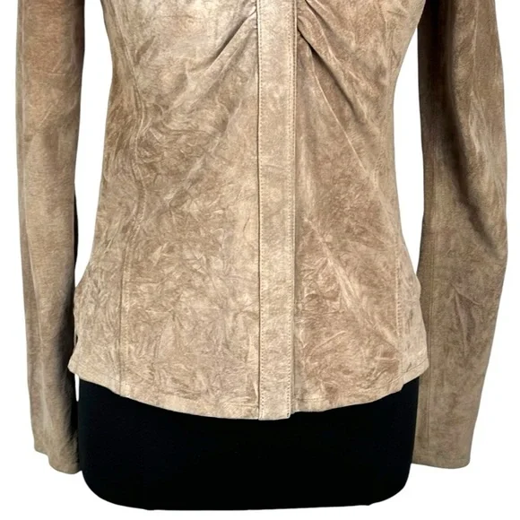 SUTTON STUDIO SUEDE LEATHER RUCHED COLLARED WESTERN SHIRT JACKET SHACKET - Picture 9 of 15